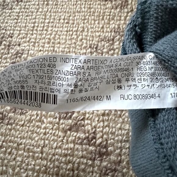 Zara puffed sleeve Made of Stardust teal blue combination sweatshirt NWOT M - Picture 13 of 13